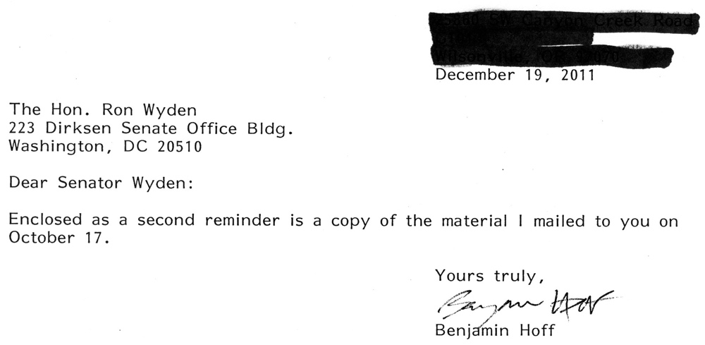 Follow up letter to Ron Wyden