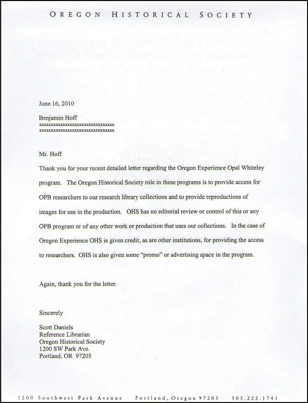 Reply from OHS to Benjamin Hoff June 2010
