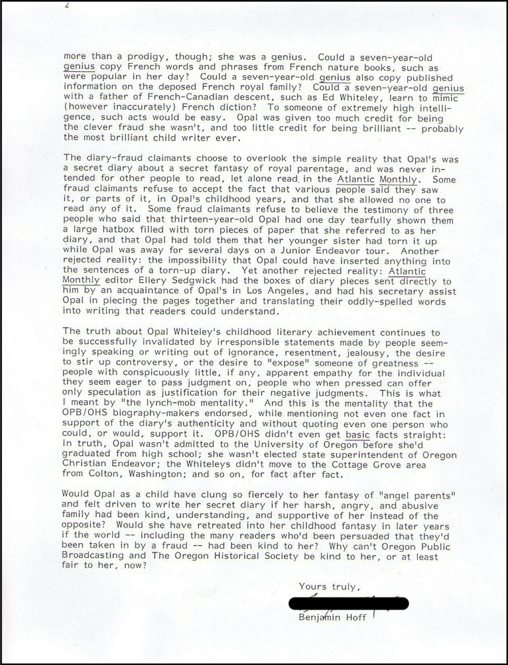 Letter from Benjamin Hoff to OHS May 2010, page 2